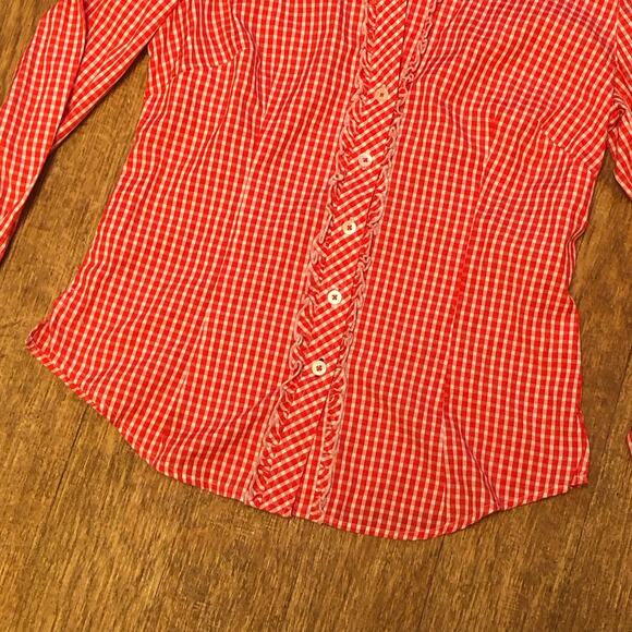 Lilly Pulitzer Red and White Gingham Plaid Long Sleeve Button Down Shirt Size 2 - Picture 7 of 15